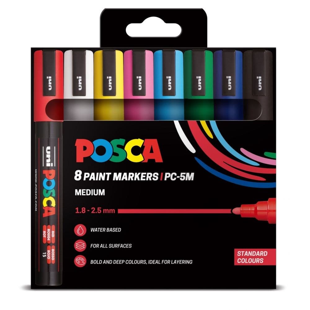 POSCA 8 Pack Paint Markers 5M Medium Standard Colours - Image 1