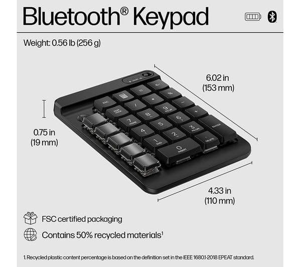 HP 430 Programmable Wireless Mechanical Keypad - Black (7N7C2AA) - Image 7