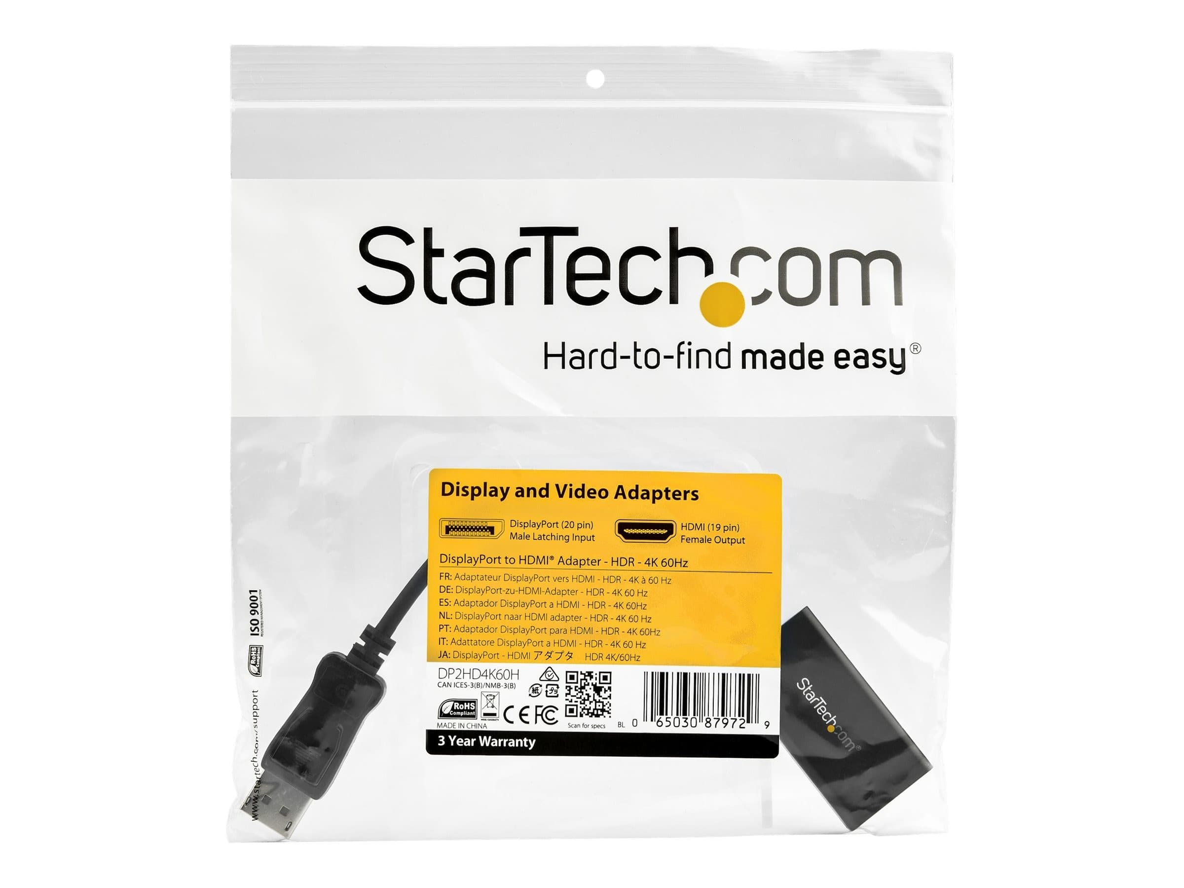 StarTech DP2HD4K60H DisplayPort to HDMI Adapter Black