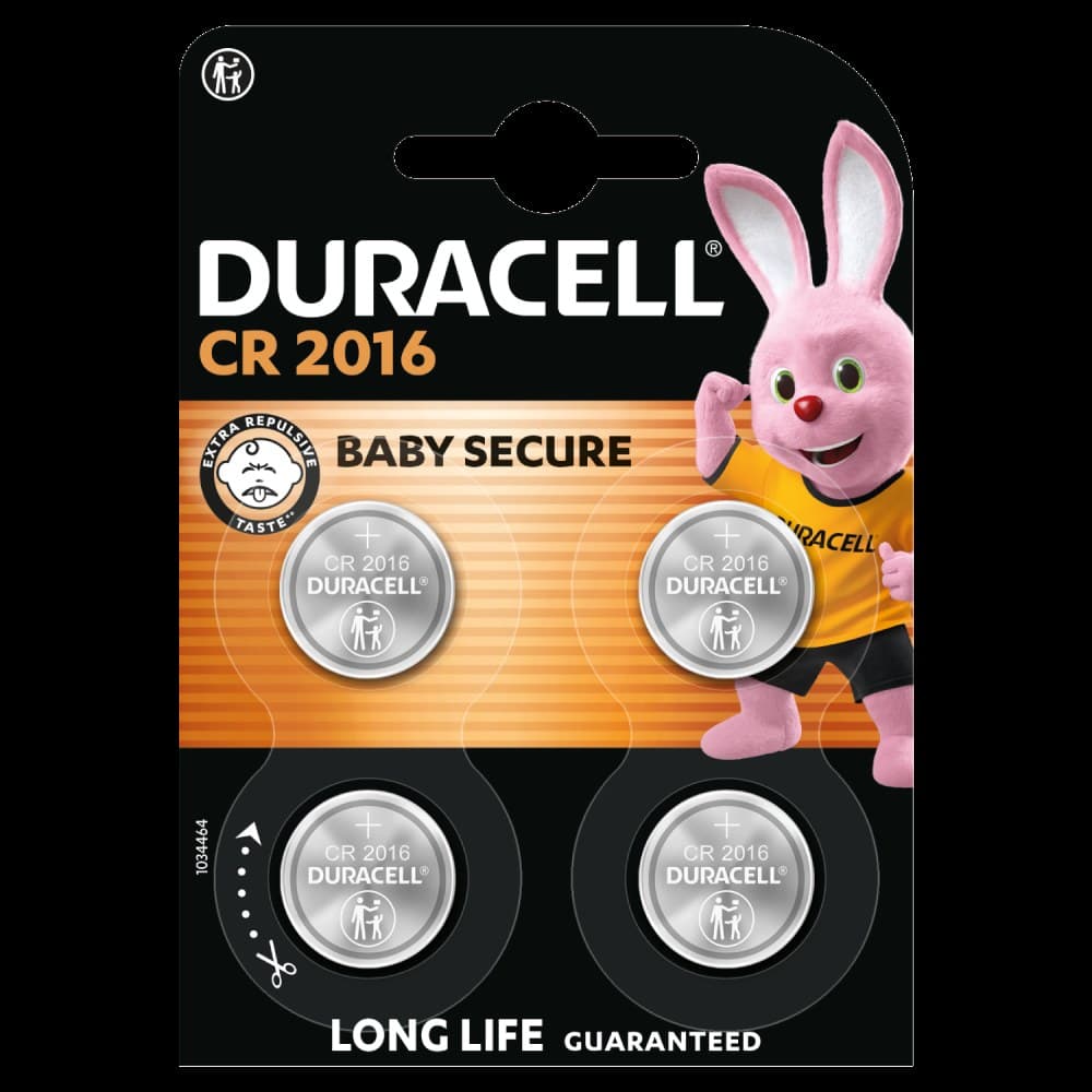 Duracell CR2016 3v Lithium Coin Cell Batteries Pack of 4