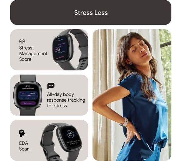 Fitbit Sense 2 Advanced Health & Fitness Smartwatch Built-in GPS ECG SpO2 Stress & Sleep Tracking - Shadow Grey - Image 7