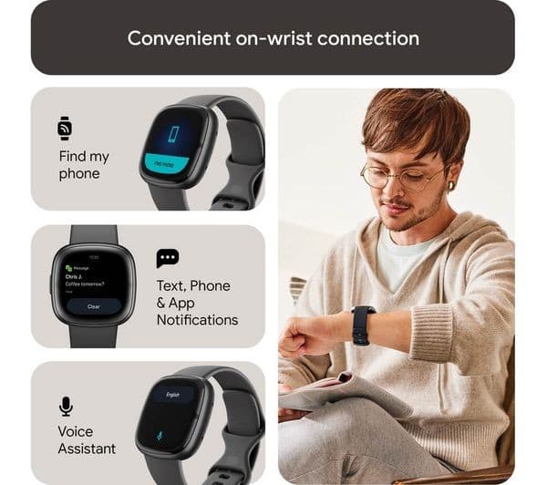 Fitbit Sense 2 Advanced Health & Fitness Smartwatch Built-in GPS ECG SpO2 Stress & Sleep Tracking - Shadow Grey - Image 9