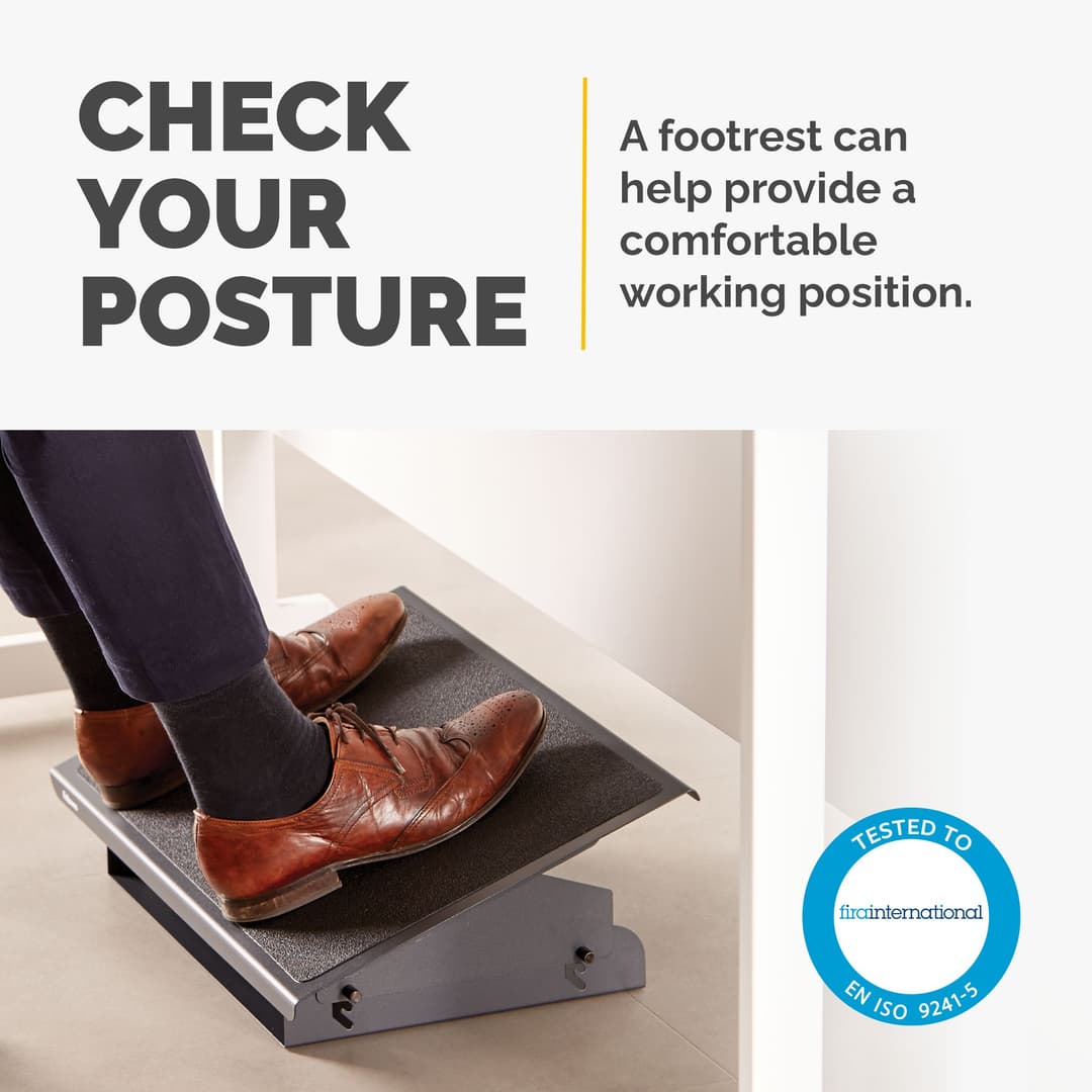 Fellowes Professional Series Heavy Duty Foot Support - Ergonomic Under Desk Foot Rest with 3 Height Adjustable Positions (10.5/12/13.5cm), Free-Floating 0-25° Tilt & Non-Slip Platform Surface - Steel - Black - Image 2