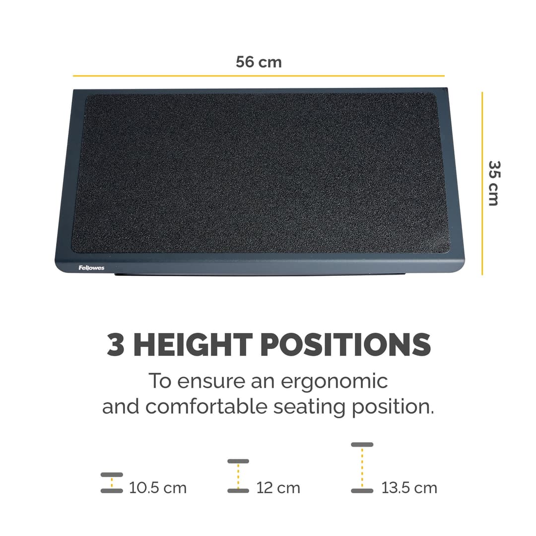 Fellowes Professional Series Heavy Duty Foot Support - Ergonomic Under Desk Foot Rest with 3 Height Adjustable Positions (10.5/12/13.5cm), Free-Floating 0-25° Tilt & Non-Slip Platform Surface - Steel - Black - Image 3