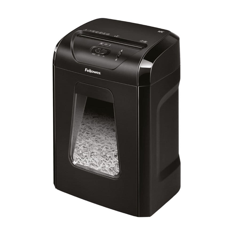 Fellowes Powershred 12C Cross Cut Shredder - 12 Sheet, 19 Litre Bin, P-4, Black