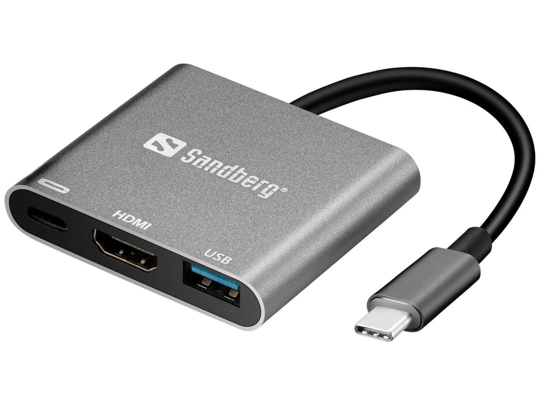 Sandberg USB-C Mini Dock HDMI+USB (136-00) - USB-C to HDMI, USB 3.0 Type-A & USB-C 100W Power Pass-Through, Aluminium - Image 1