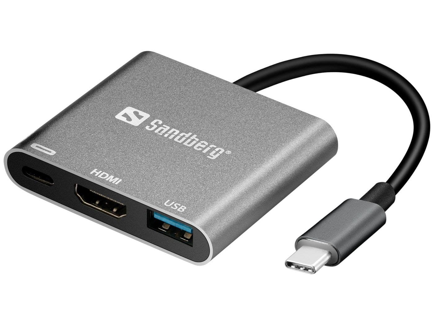 Sandberg USB-C Mini Dock HDMI+USB (136-00) - USB-C to HDMI, USB 3.0 Type-A & USB-C 100W Power Pass-Through, Aluminium
