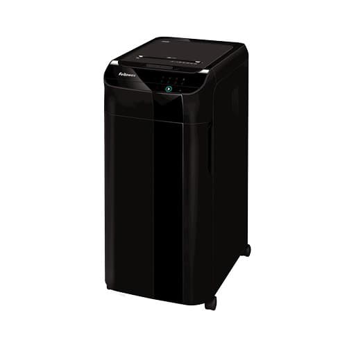 Fellowes AutoMax 450C Auto Feed Paper Shredder 100135793 - 450 Sheet Auto Feed / 13 Manual, Cross-Cut (Confetti) 4x38mm, P-4, 68 Litre Bin, Black - Image 1
