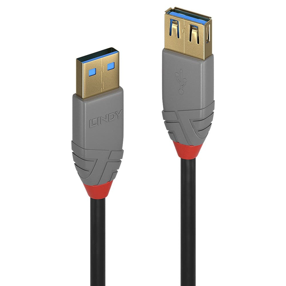 Lindy 3m USB 3.2 Gen 1 Type A Extension Cable, 5Gbps, Anthra Line, Black - Image 1