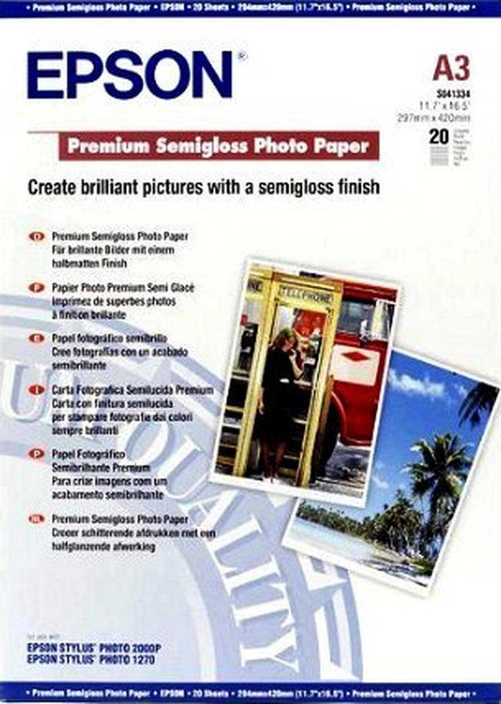 Epson Premium Semi-Gloss Photo Paper 251gsm - 20 Sheets - A3
