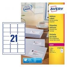 Avery L7160-500 QuickPEEL Address Labels 63.5 x 38.1mm White 500 sheets - 21 Labels per Sheet (10,500 Labels) - Image 1