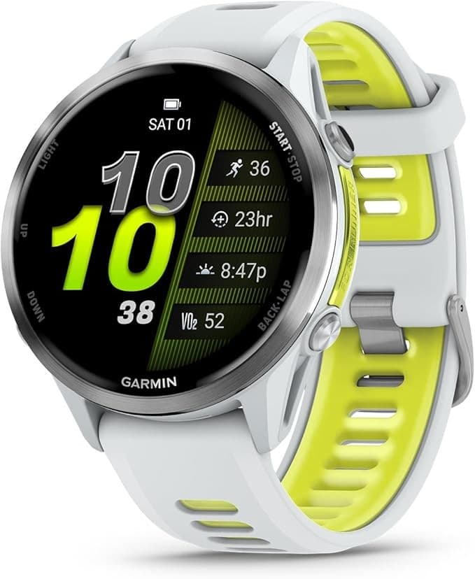 Garmin Forerunner 970 Premium GPS Running and Triathlon Smartwatch Titanium Whitestone Amp Yellow Band