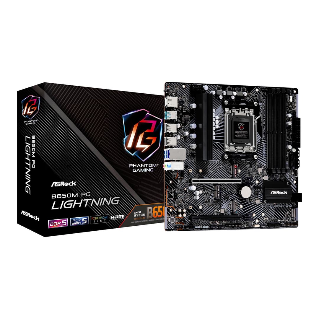 Asrock B650M PG LIGHTNING AMD B650 DDR5 Micro-ATX Socket AM5 Motherboard - Image 1