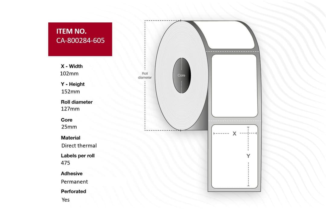 Label 102 x 152mm, Core 25mm, - Image 1
