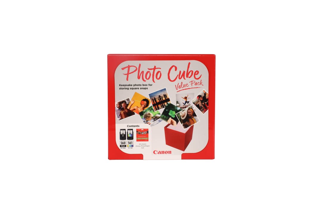 Canon PG-560 / CL-561 Ink Cartridge Photo Cube Value Pack with PP-201 5x5" Photo Paper (40 Sheets) - Black & Colour - Image 1