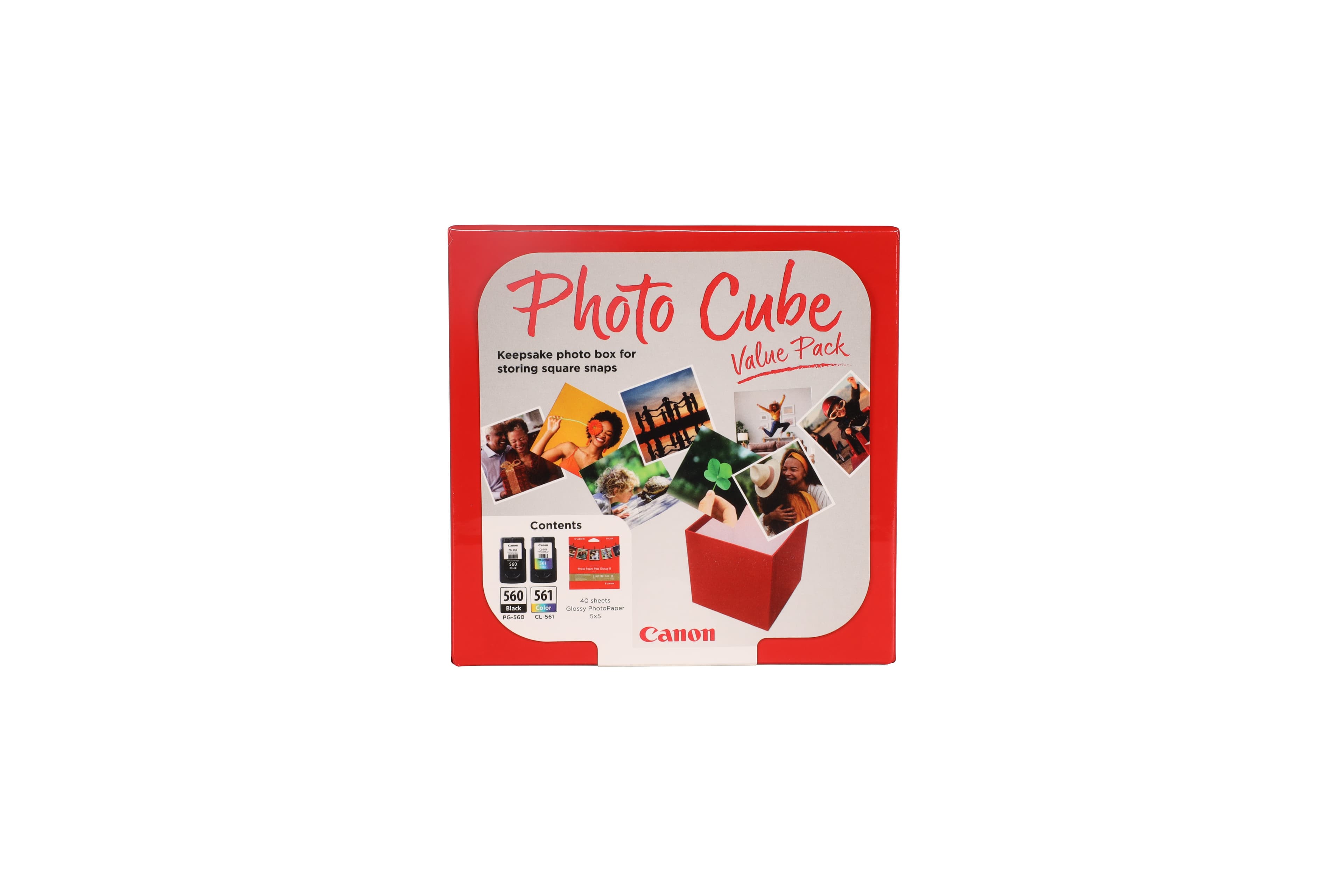Canon PG-560 / CL-561 Ink Cartridge Photo Cube Value Pack with PP-201 5x5" Photo Paper (40 Sheets) - Black & Colour
