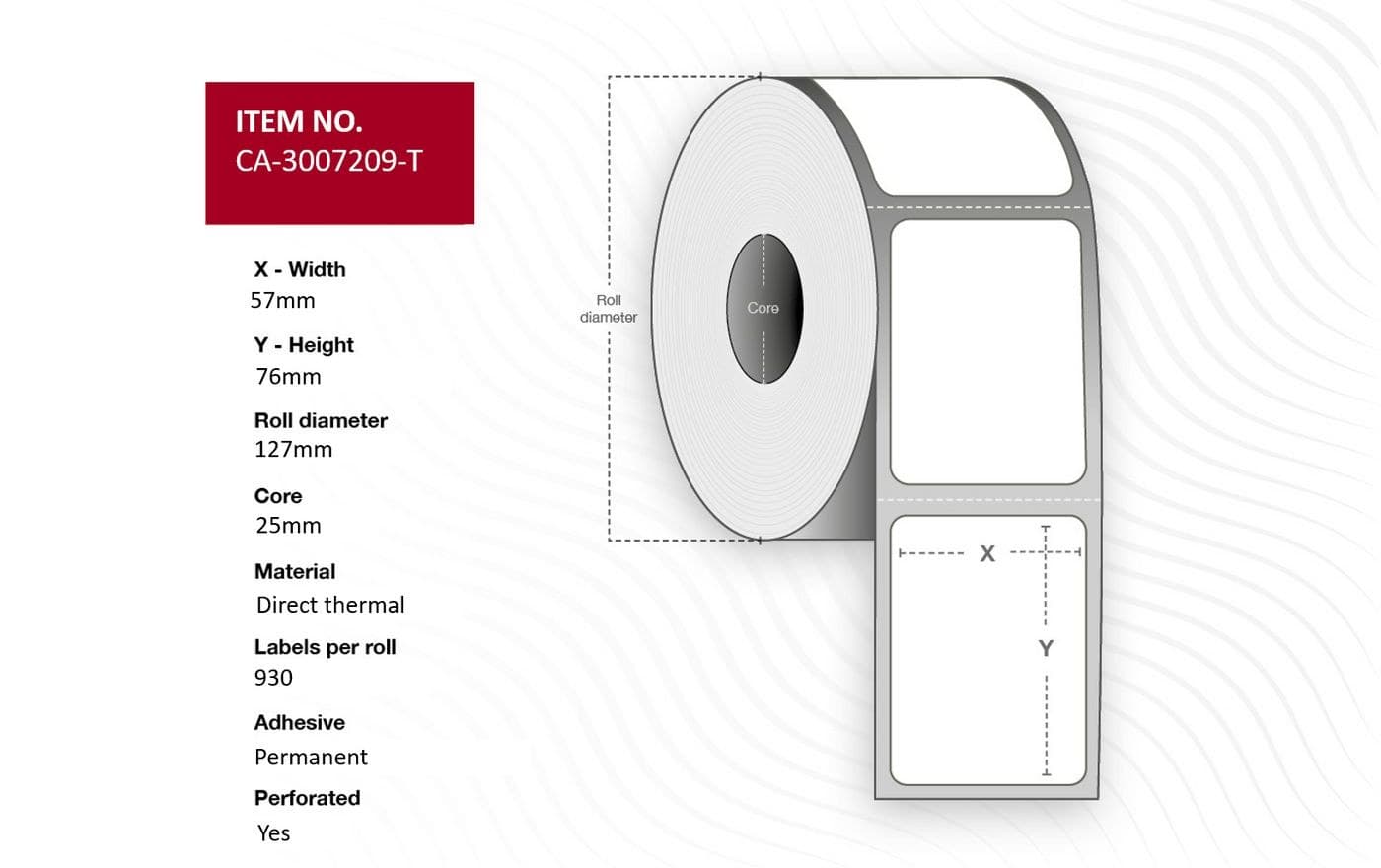 Label 57 x 76mm, Core 25mm,