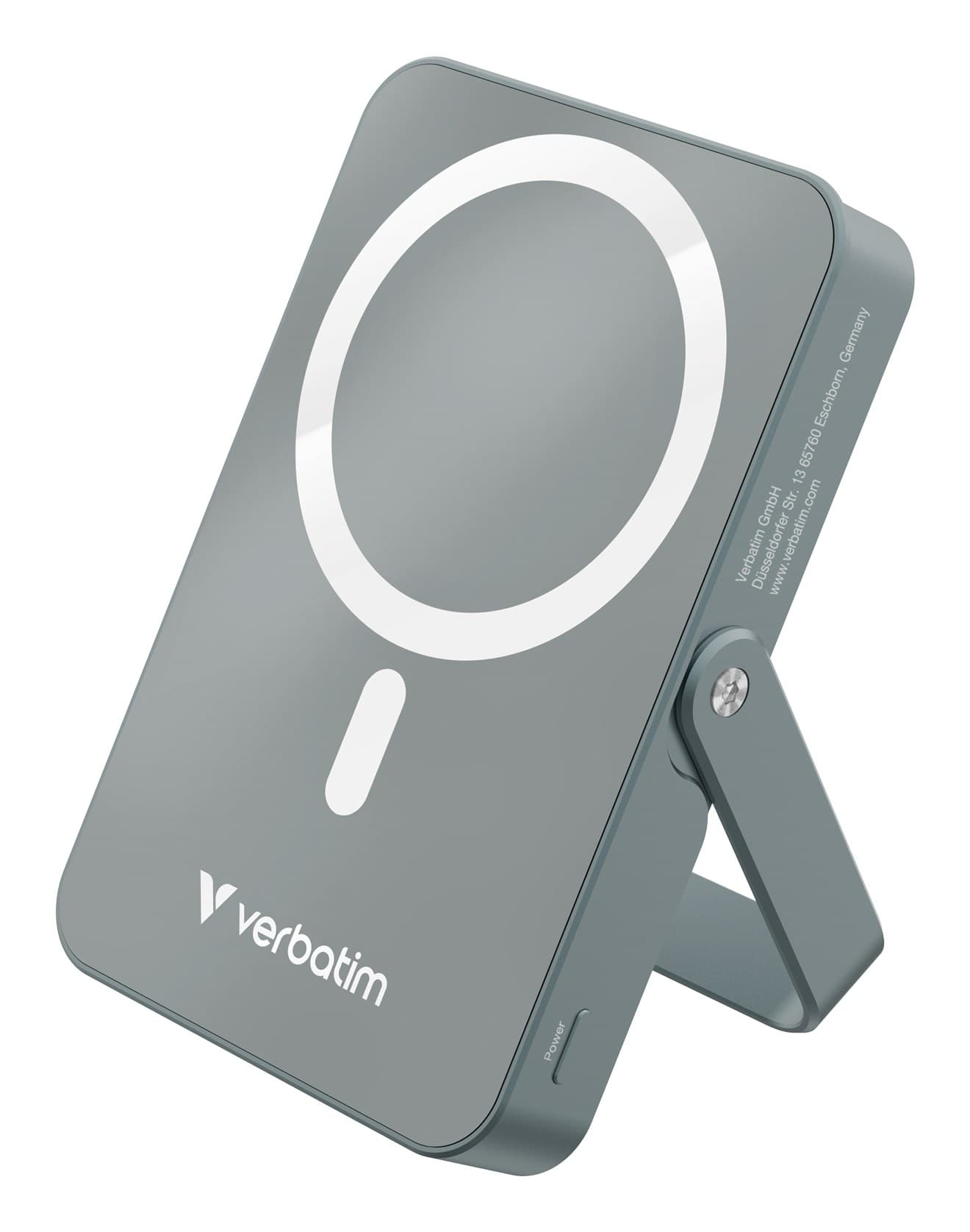 Verbatim Charge 'n' Go Magnetic Wireless Power Bank with Stand 10000 mAh - 15W MagSafe, 20W USB-C PD - Grey