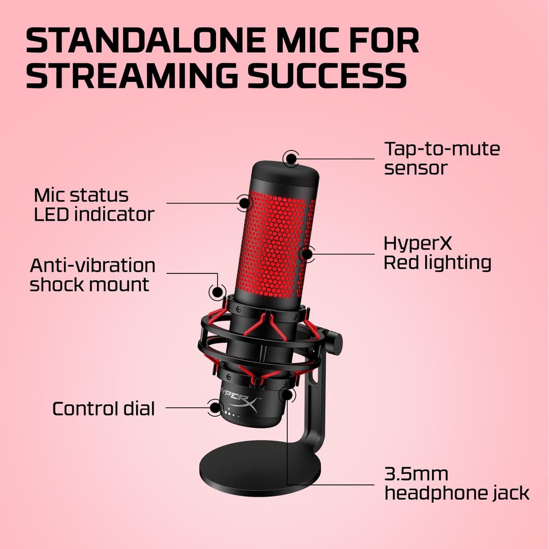 HyperX QuadCast Standalone USB Condenser Microphone with Red LED - Black - Image 6