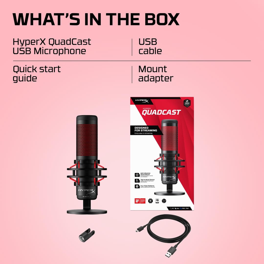 HyperX QuadCast Standalone USB Condenser Microphone with Red LED - Black - Image 8