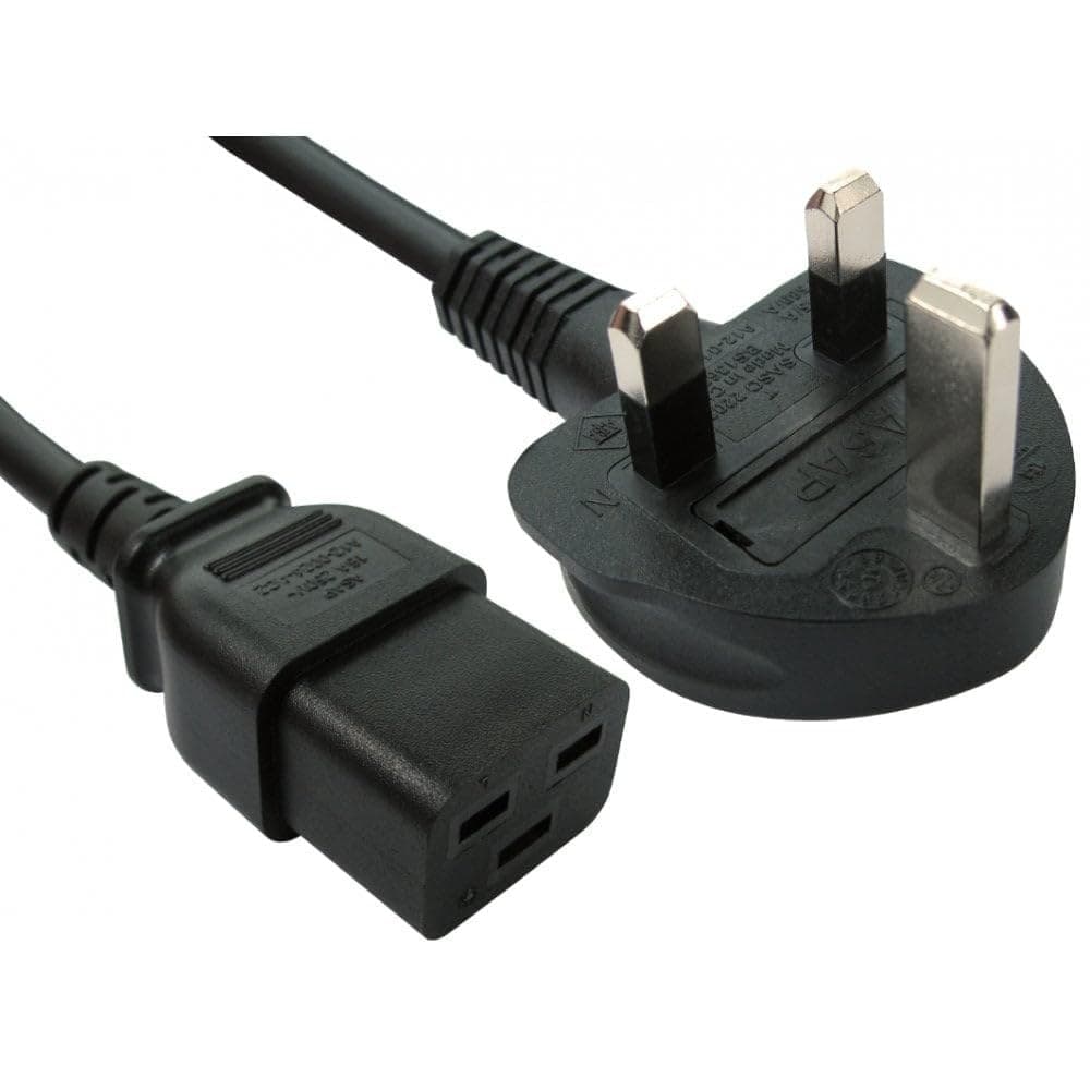 Cables Direct Xclio Square Connector Mains Lead UK Plug to C19 Mains Lead