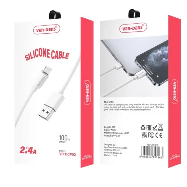 Ven-Dens Silicone USB-A to Lightning Fast Charging Cable Heat-Resistant VD-DCP02 - Image 2