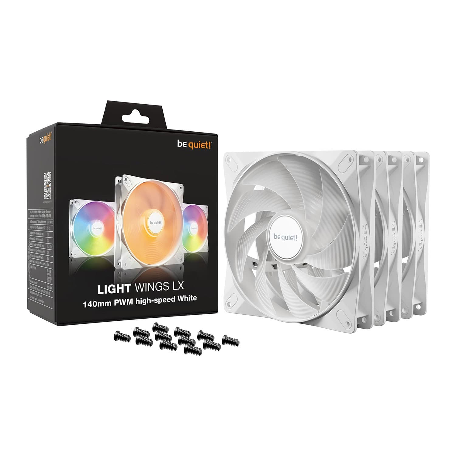 be quiet! Light Wings LX High Speed 140mm ARGB PWM 9 Blades Case Fan - White Triple Pack