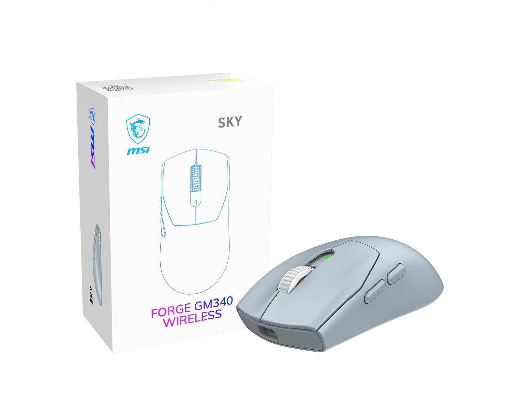 MSI FORGE GM340 Wireless Gaming Mouse, 12000 DPI, 2.4GHz + Bluetooth, 57g - Sky