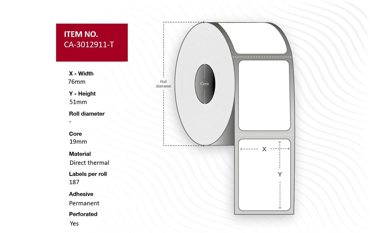 Label 76 x 51mm, Core 19mm,