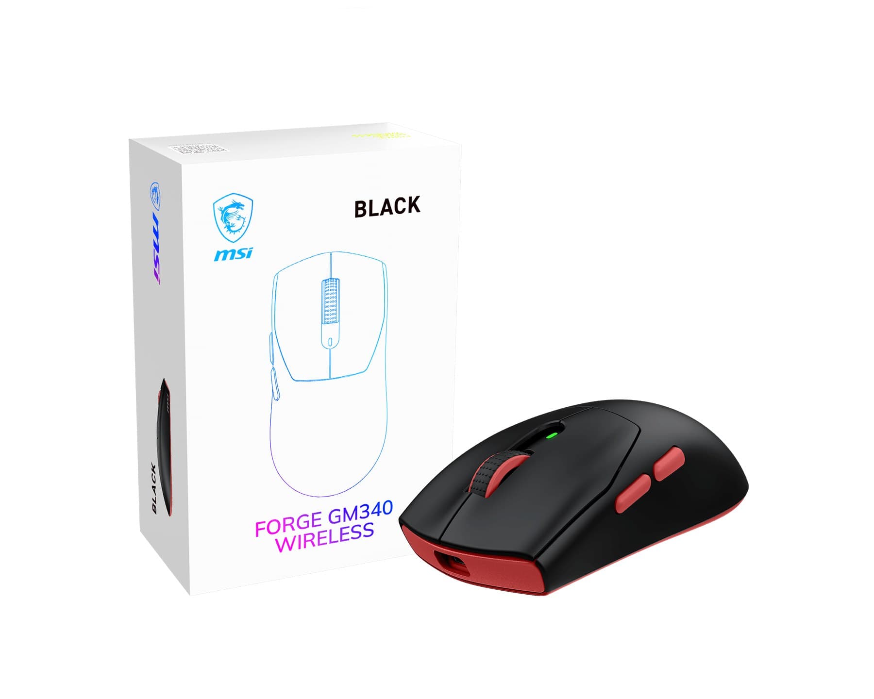 MSI FORGE GM340 Wireless Gaming Mouse, 12000 DPI, 2.4GHz + Bluetooth, 57g - Black