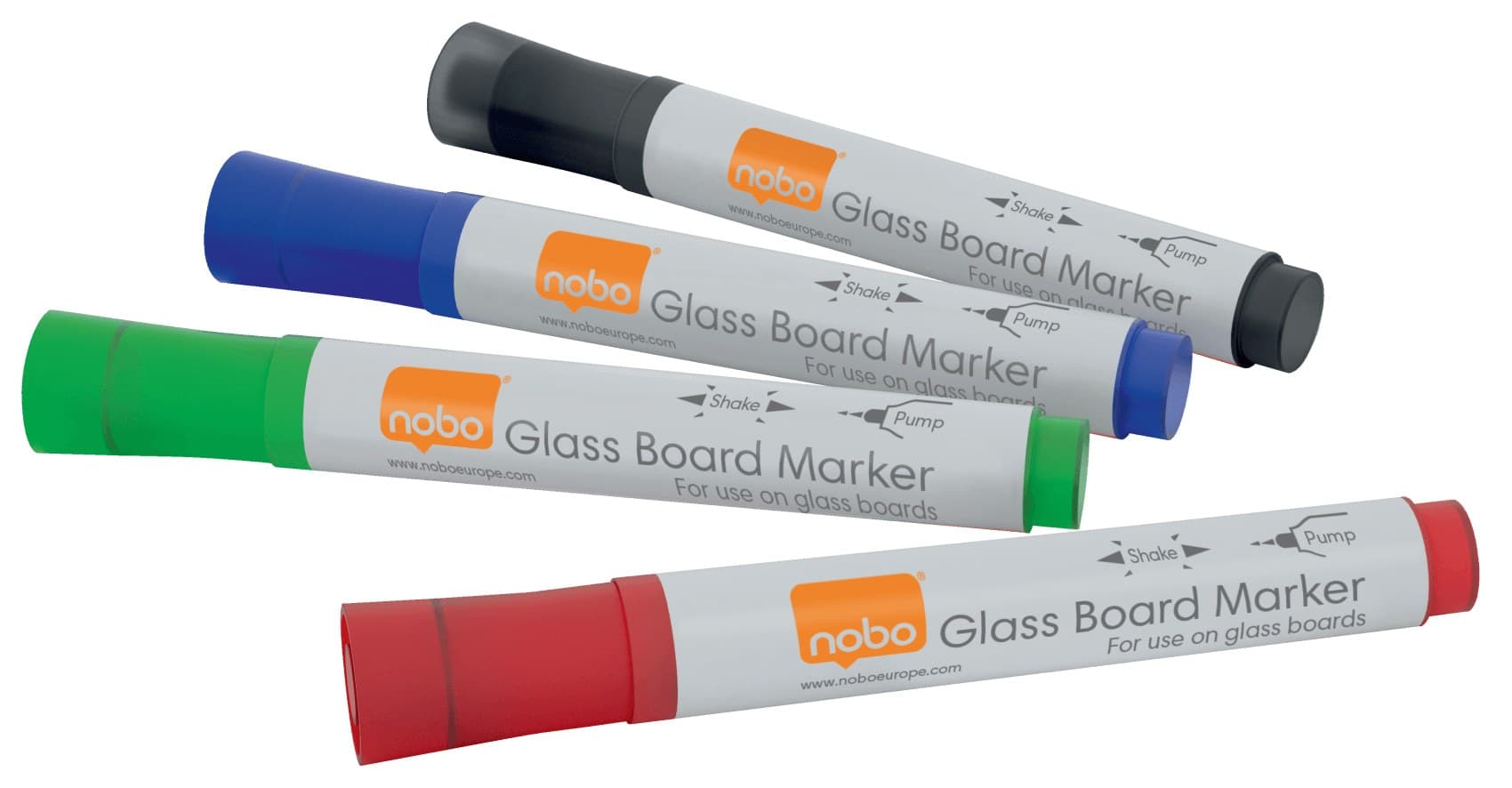 Nobo Glass Whiteboard Markers 3mm Bullet Tip Assorted Colours Pack of 4 (1905324)