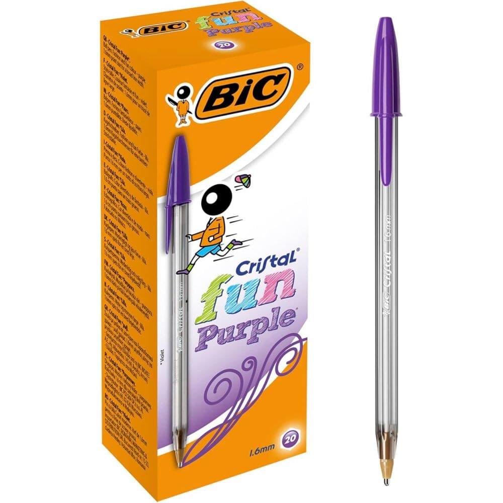 Bic Pack of 20 Cristal Fun Purple Ballpoint Pen 1.6mm Tip