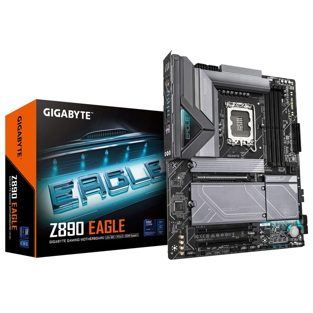 GIGABYTE Z890 EAGLE ATX LGA 1851 Motherboard - Supports Intel Core Ultra (Series 2) CPUs, 14+1+2 phases VRM, up to 8800MHz DDR5 (OC), 1xPCIe 5.0 M.2 + 3xPCIe 4.0 M.2, 2.5GbE LAN, USB4 - Image 1