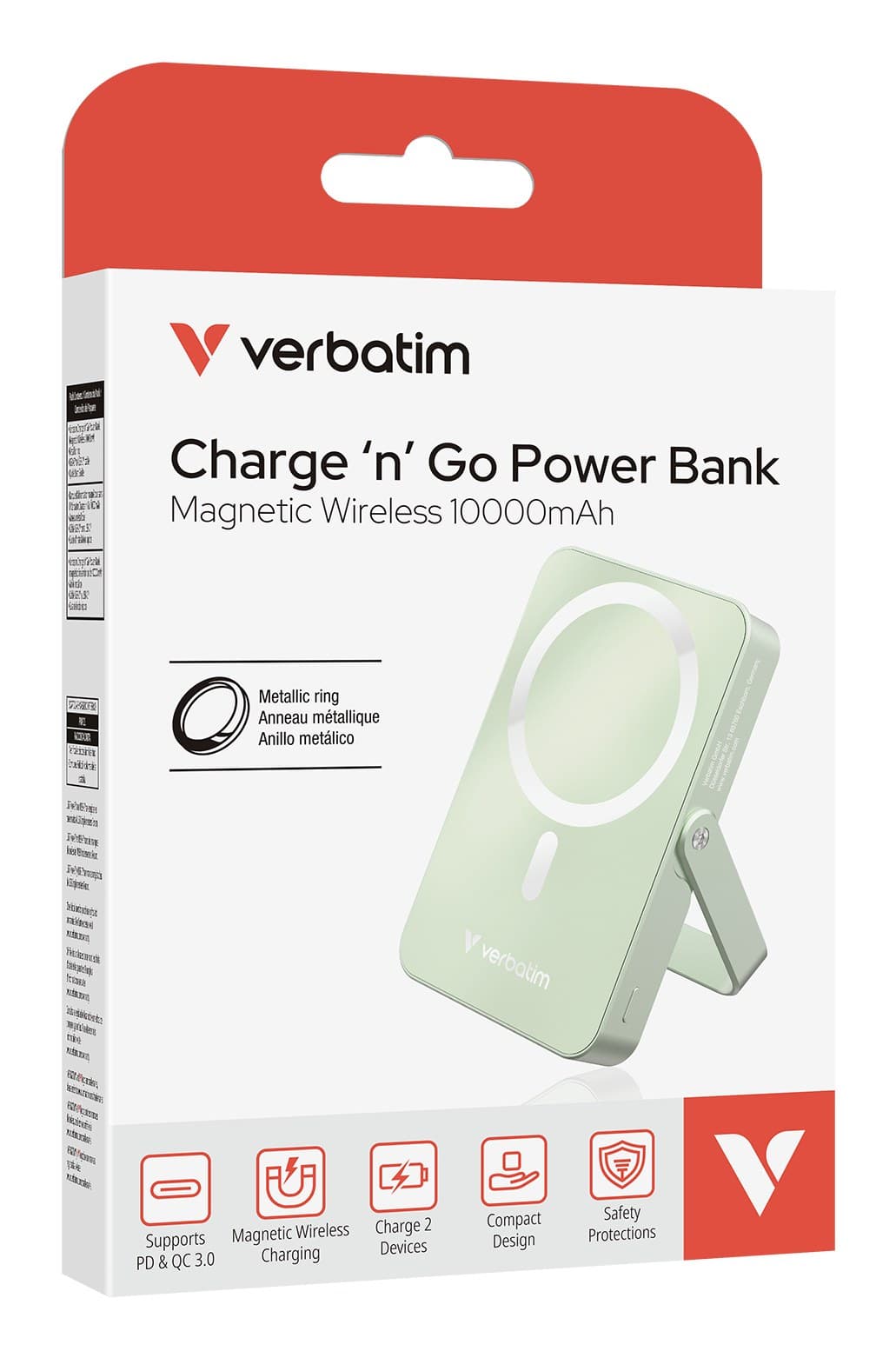 Verbatim Charge 'n' Go Magnetic Wireless Power Bank with stand - 10000 mAh Green - Image 3