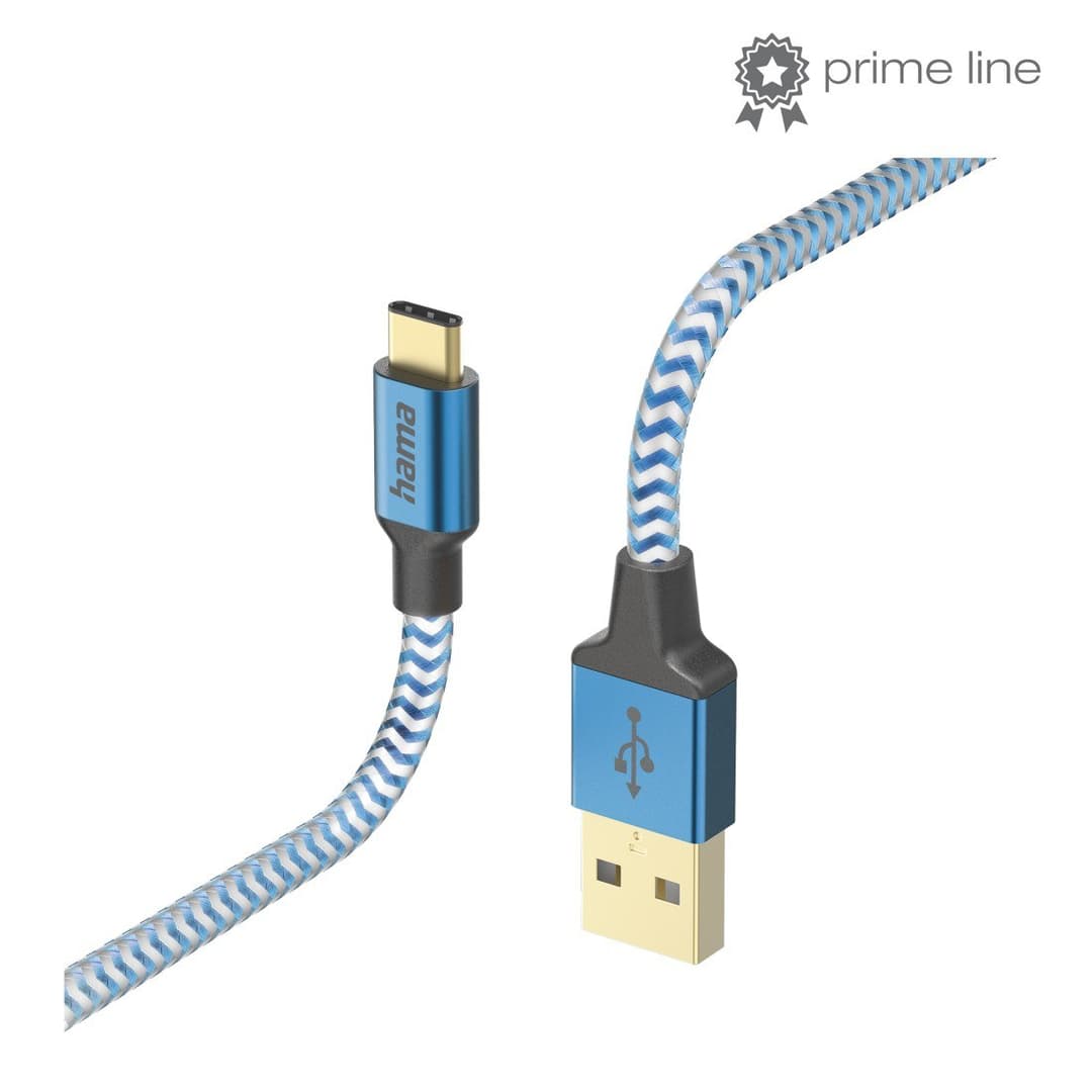 Hama Reflective USB-A to USB-C Charging Cable, 1.5 m, Blue - Image 1