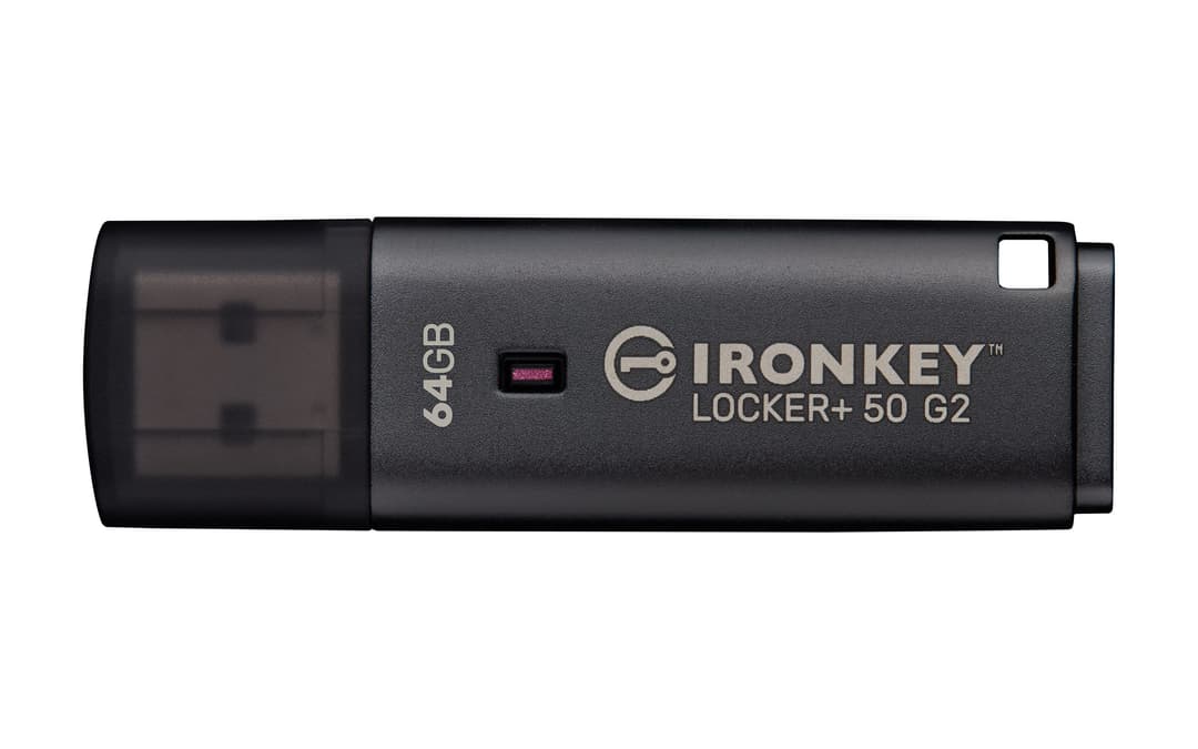 Kingston Technology IronKey 64GB Locker Plus 50 G2 Encrypted USB 3.2 Gen 1 Type-A Flash Drive, FIPS 197, AES-256 - Image 1