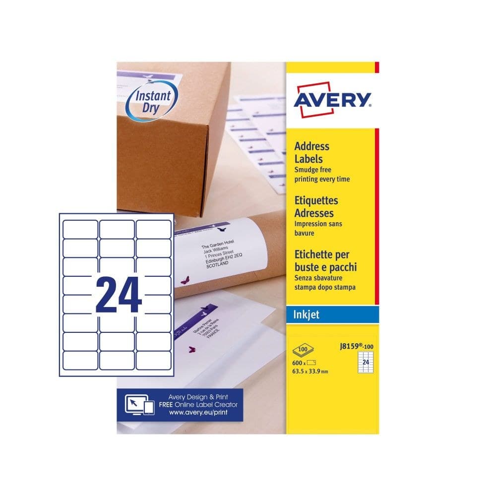 Avery J8159-100 Printable Address Labels 100 Sheets 24 Labels per Sheet - Image 1