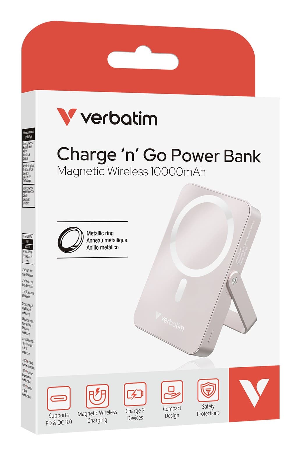 Verbatim Charge 'n' Go Magnetic Wireless Power Bank with stand - 10000 mAh Pink - Image 3