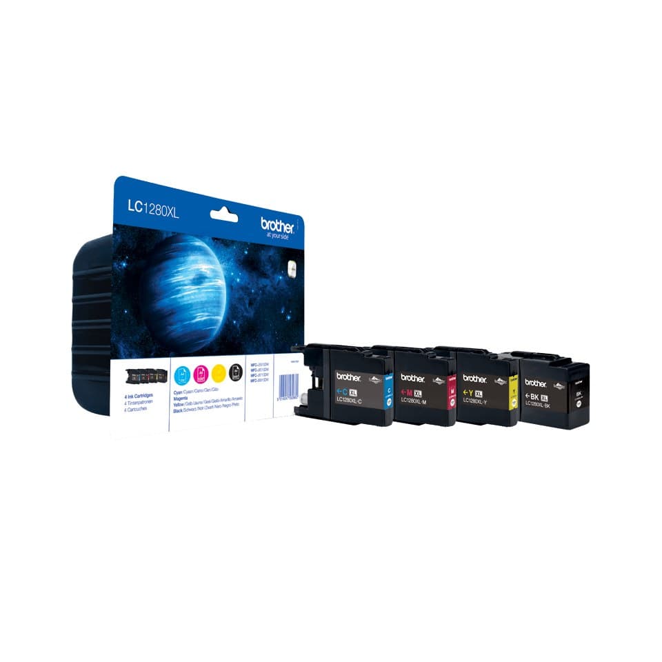 Brother LC1280XL High Yield Ink Cartridge 4-Pack (LC1280XLVALBP): Cyan / Magenta / Yellow / Black
