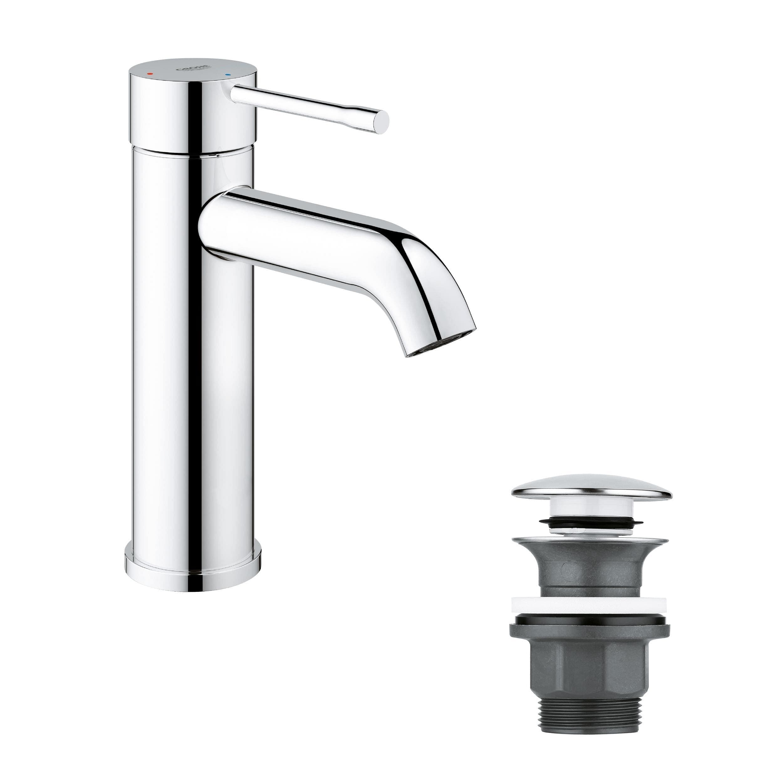 GROHE Essence Single-Lever Basin Mixer Tap with Push-Open Pop-Up Waste Set, S-Size - Chrome (23797001)