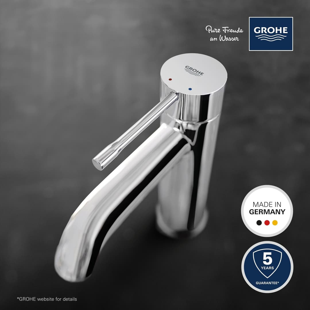 GROHE Essence Single-Lever Basin Mixer Tap with Push-Open Pop-Up Waste Set, S-Size - Chrome (23797001) - Image 2