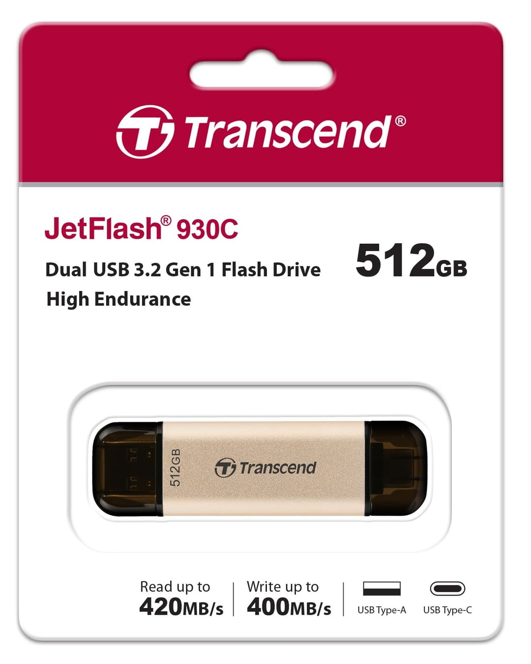 512GB Transcend JetFlash 930C 2-In-1 USB3.2 Flash Drive, Gold - Image 6