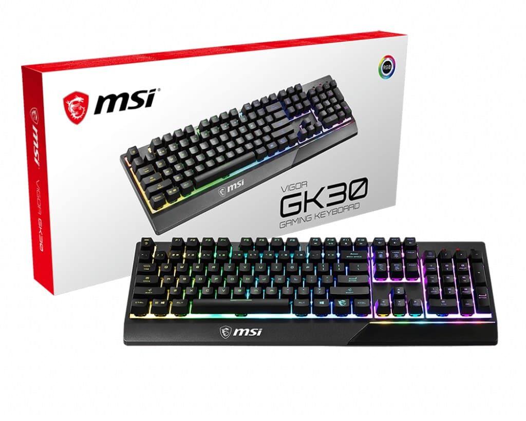 MSI VIGOR GK30 RGB MEMchanical Gaming Keyboard - UK Layout, MEMchanical Membrane Switches, 6-Zone RGB Lighting, RGB Mystic Light, Water-Repellent Design - Image 1