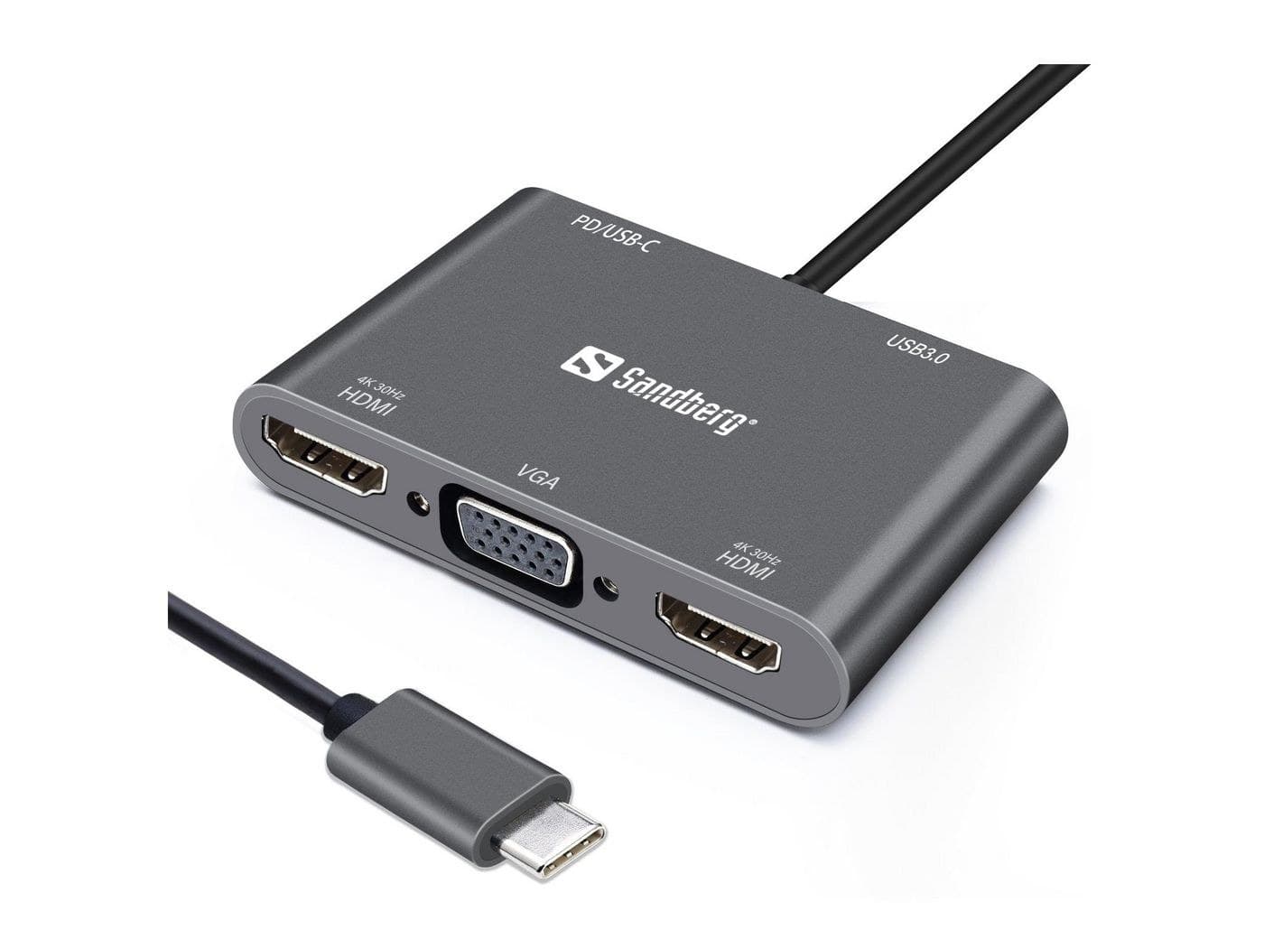 Sandberg USB-C Dock 2xHDMI+1xVGA+USB+PD 100W (136-35)