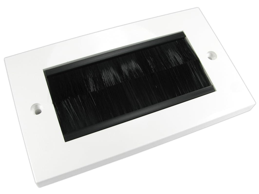 kenable Black Brush Faceplate for Cable Exit/Wall Outlet UK Double Gang - White - Image 1