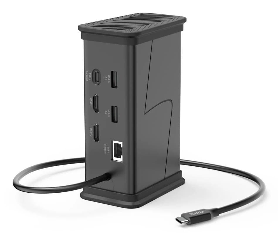 Hama Connect2Office Black USB-C Hub, 9 Ports, 2x HDMI, USB-A, USB-C, LAN