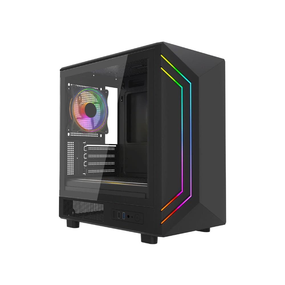 Vida Apollo M Micro-ATX Tempered Glass Gaming PC Case - Black - Image 2
