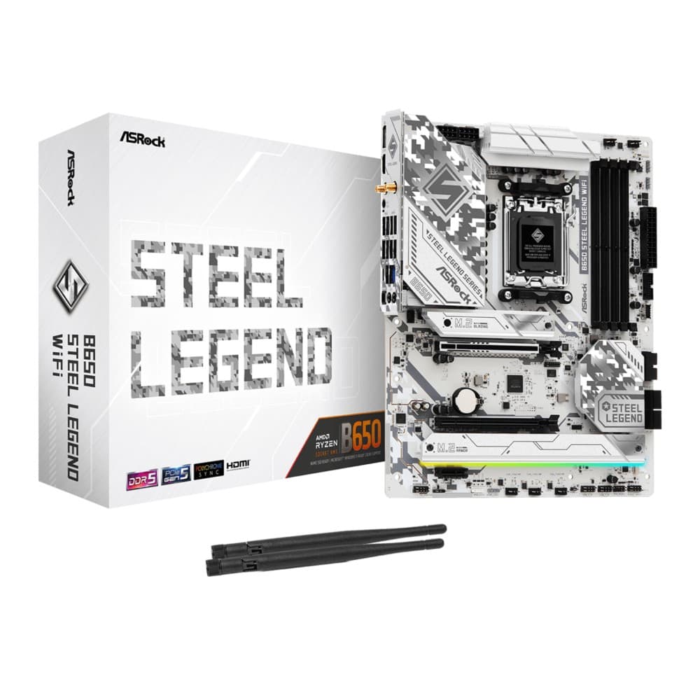 Asrock B650 Steel Legend WiFi DDR5 ATX AMD Socket AM5 Motherboard - White - Image 1