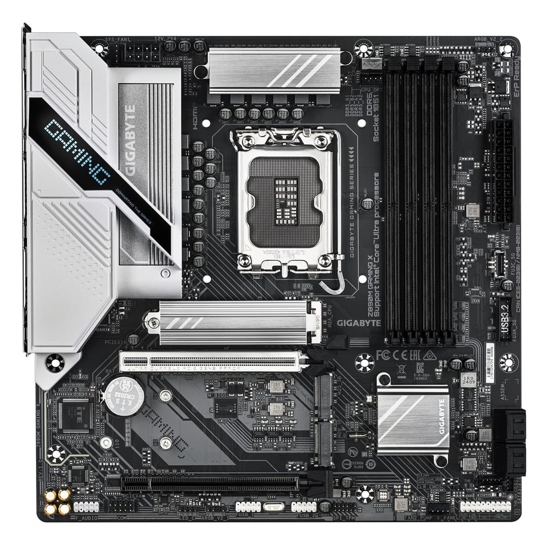 GIGABYTE Z890M GAMING X Motherboard - Intel Z890, LGA1851 Socket, Micro ATX - Supports Intel Core Ultra (Series 2) CPUs, 8+1+2 phases VRM, up to 8800MHz DDR5 (OC), 1xPCIe 5.0 + 2xPCIe 4.0, 2.5GbE LAN, USB 3.2 Gen 1 - Image 2