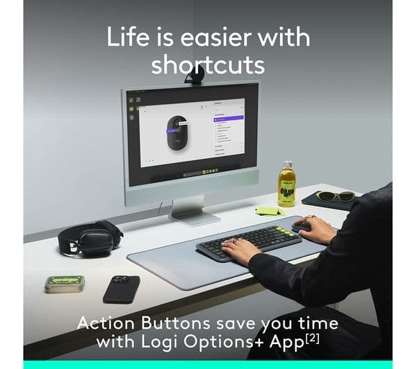 Logitech Pop Icon Wireless Optical Mouse - Black - Image 4